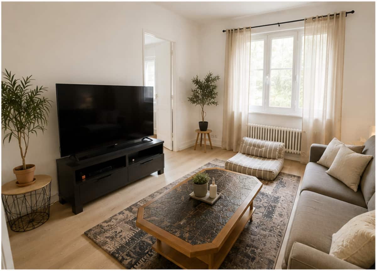 Le salon lumineux de l’appartement